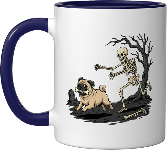 Halloween Skeleton Pug Costume Spooky Season Ceramic Mug