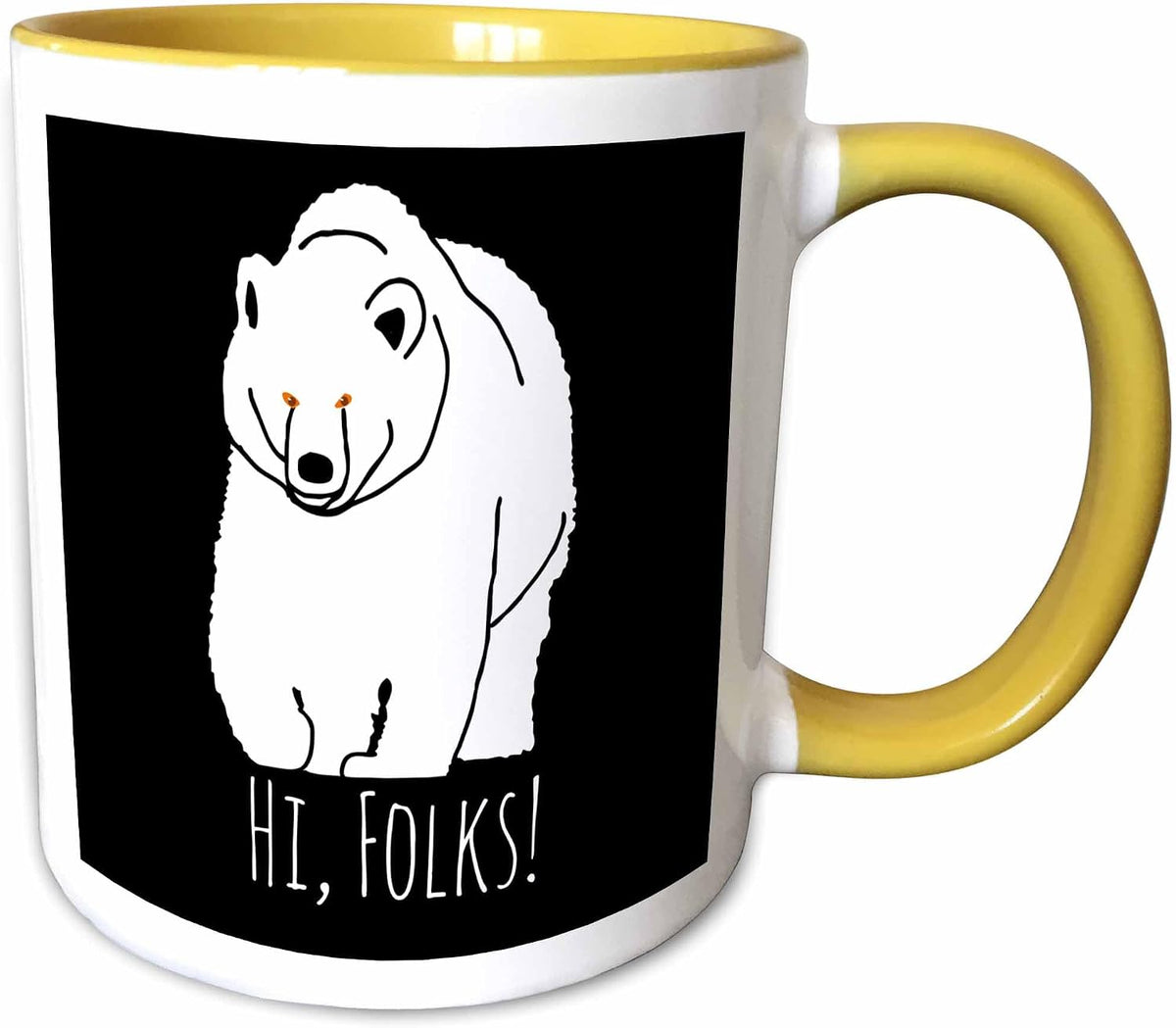 White Silhouette Of Bear On Black, Text Hi Ceramic Mug