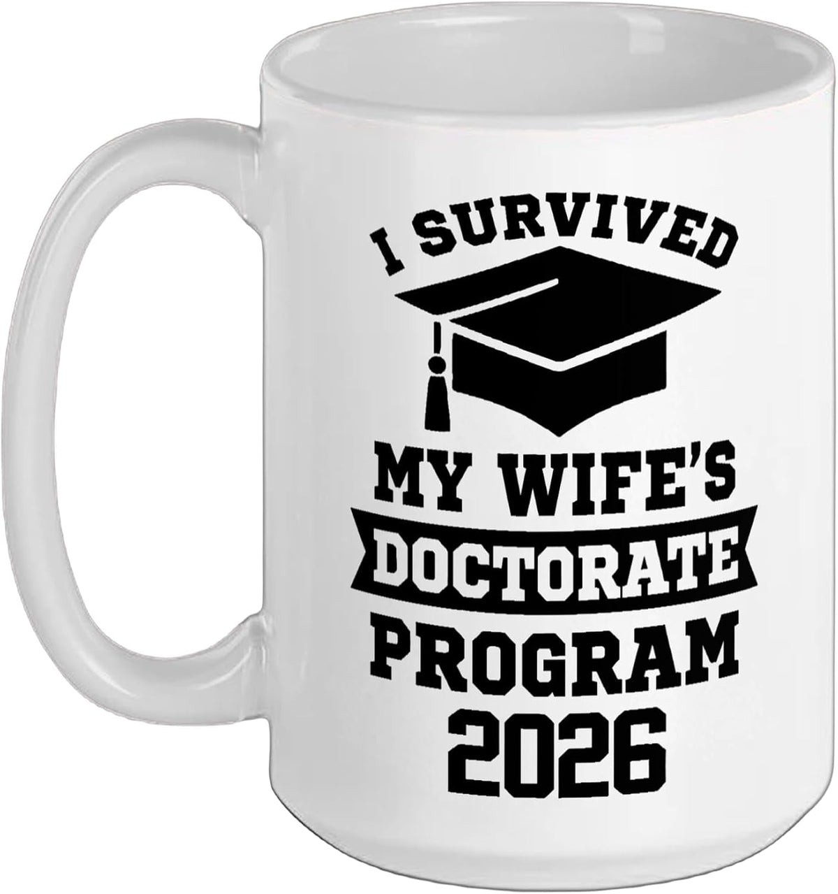 I Survived My Wife's Doctorate Program 2026 Funny Phd Ceramic Mug