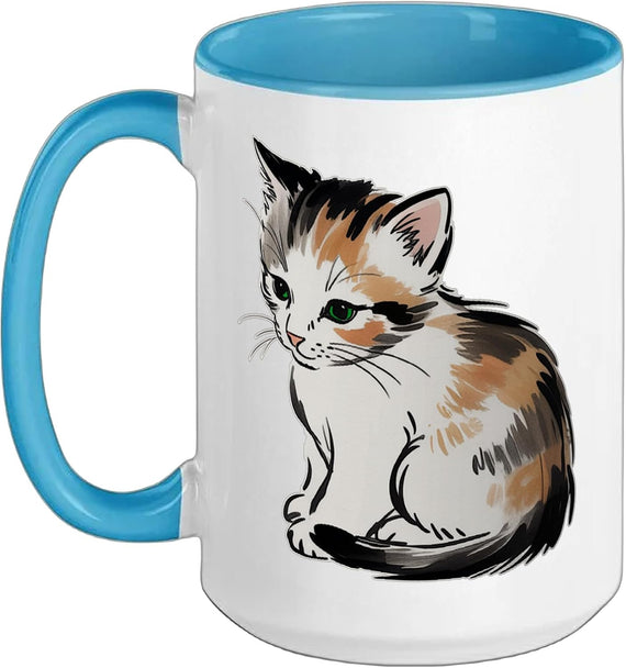 Funny Calico Kitten Sumi-E Style Art Ceramic Mug