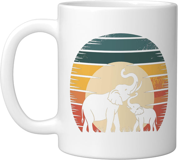 Elephant Colorful Vintage, White Ceramic Mug