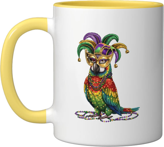 Mardi Gras Parrot In Jester Hat And Mask Ceramic Mug