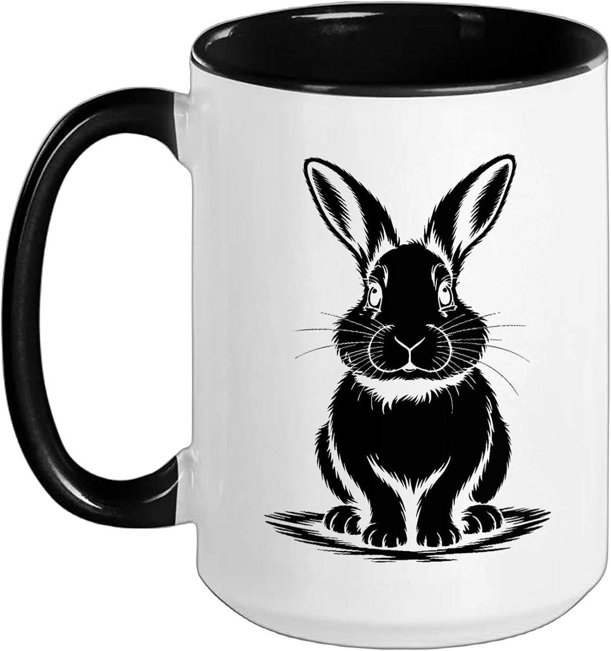 Black Rabbit Vintage Sketch Bold Black White Ceramic Mug