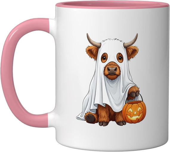 Halloween Highland Cow Costume Pumpkin Spooky Season Ceramic Mug