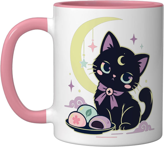 Pastel Goth Black Cat Mochi Ceramic Mug