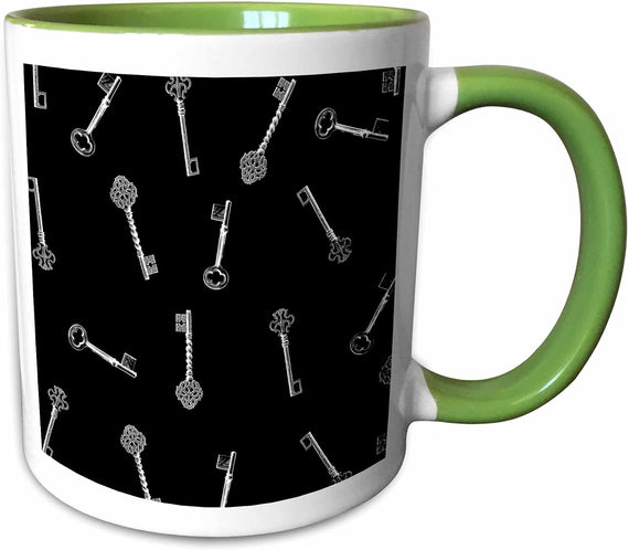 Black Keys Pattern - White Antique Skeleton Halloween Ceramic Mug