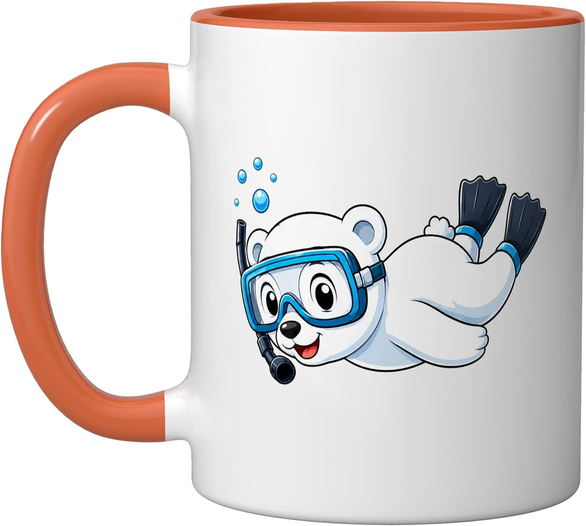 Cute Polar Bear Scuba Diving Cartoon Design Ceramic Mug