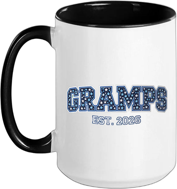 Gramps Est. 2026 Blue Color Star Pattern New Grandpa Ceramic Mug