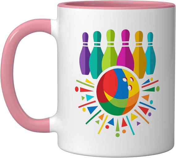 Bowling Game Colorful Blue, Pink Pins Ball Sport Bowler Ceramic Mug