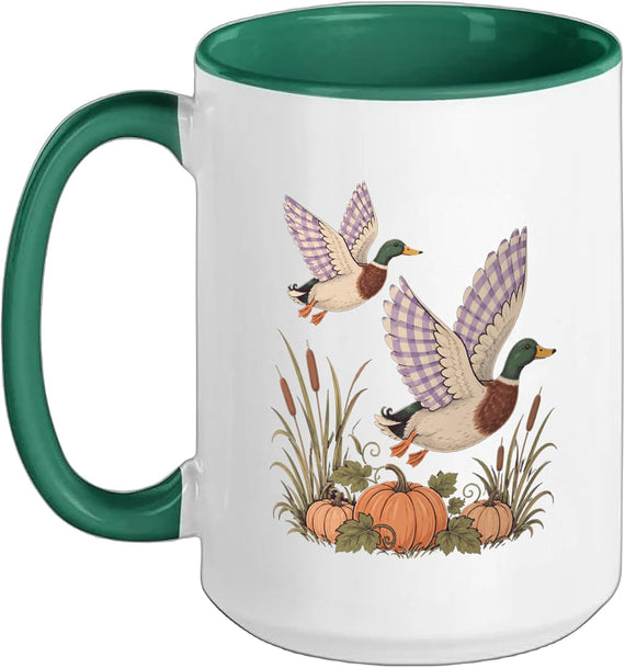 Mallard Ducks Pumpkins Autumn Harvest Nature Dark Ceramic Mug
