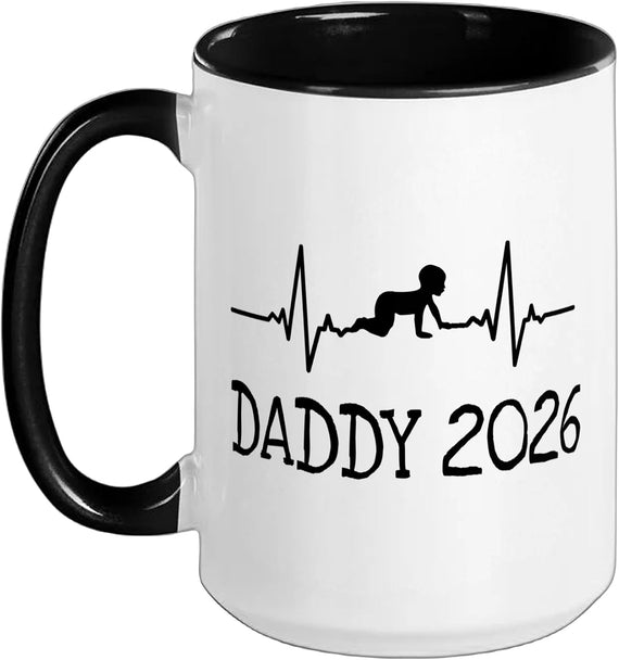 Daddy 2026 Heartbeat Baby New Dad Ceramic Mug