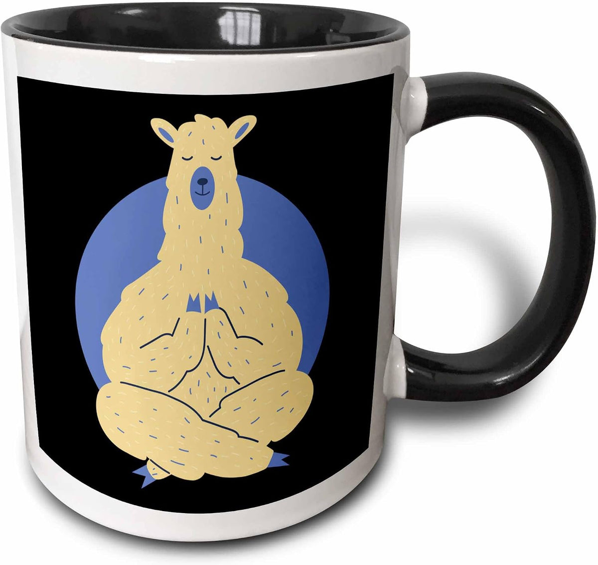 Yoga Style With Llama Lama Alpaca With Blue Circle Ceramic Mug
