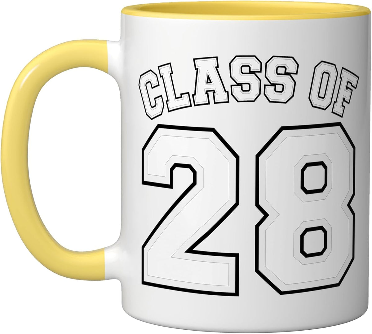 Class Of 28 Grad 2028 Arched Varsity White And Black Ceramic Mug