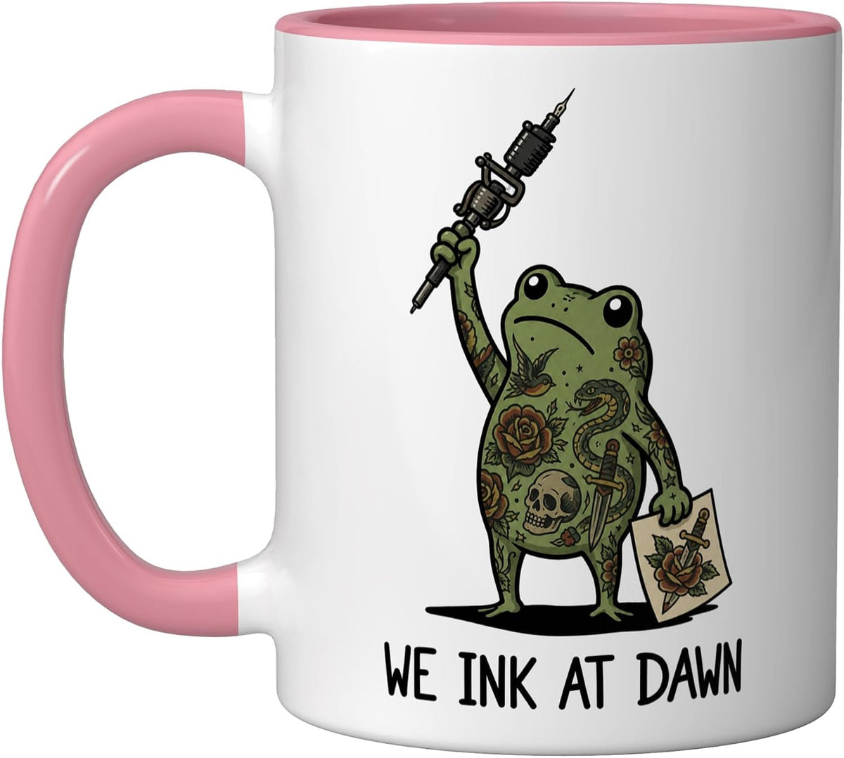 We Ink At Dawn Funny Frog Meme Tattoo Artist Body Art Ceramic Mug