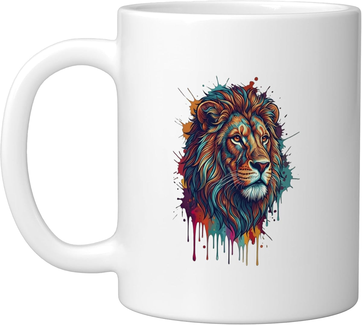 Lion Colorful, White Ceramic Mug
