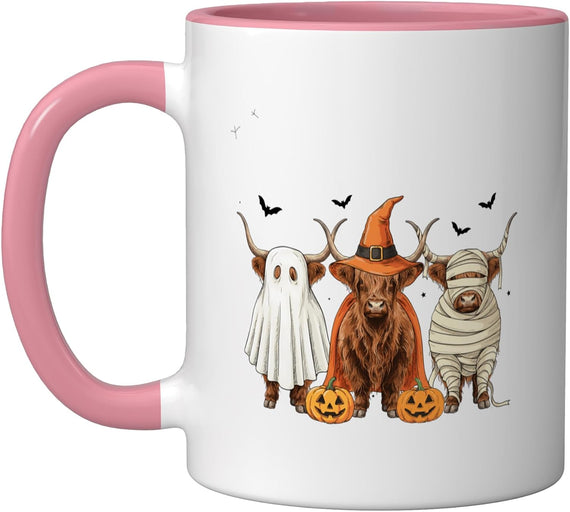 Highland Cow Halloween Pumpkin Spooky Season Costume Ceramic Mug