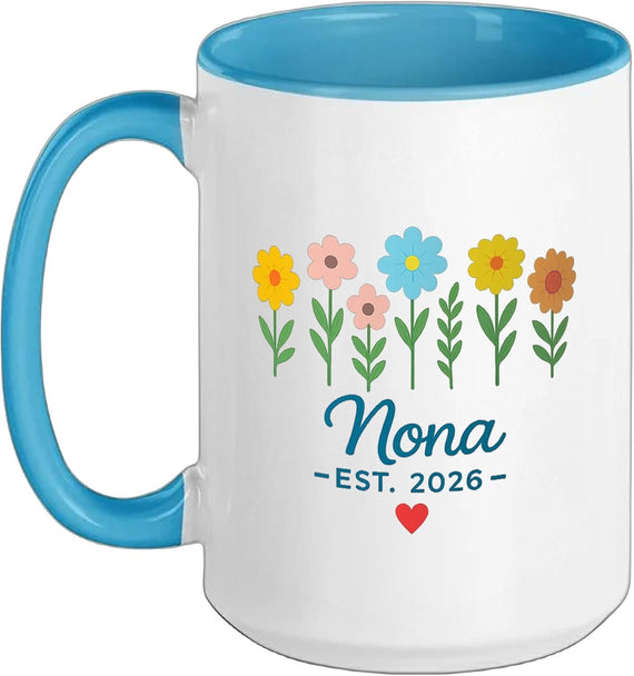 Nona Est 2026 Flower Heart Grandma Ceramic Mug