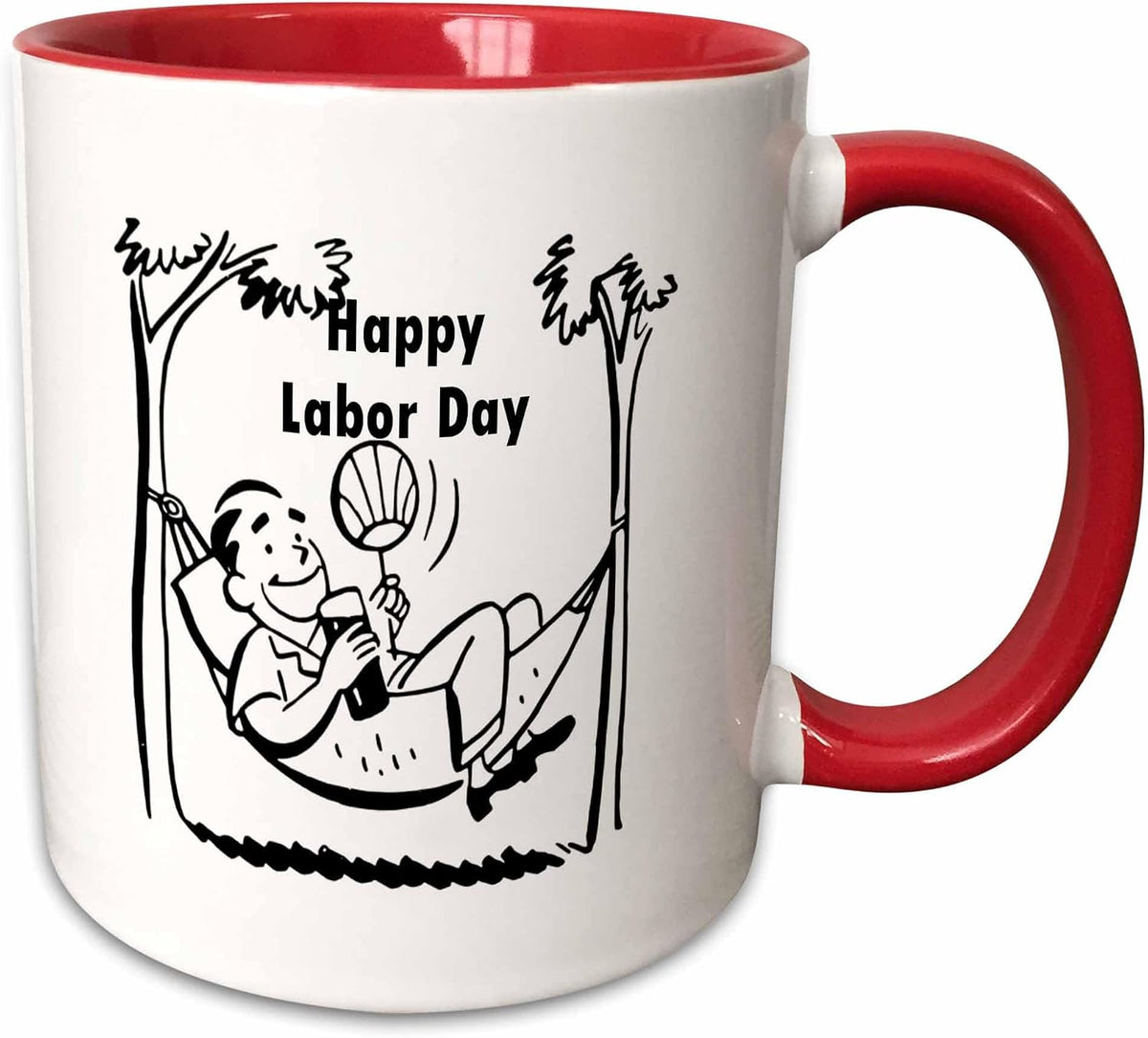 Man In Hammock With Drink Says Happy Labor Day Ceramic Mug