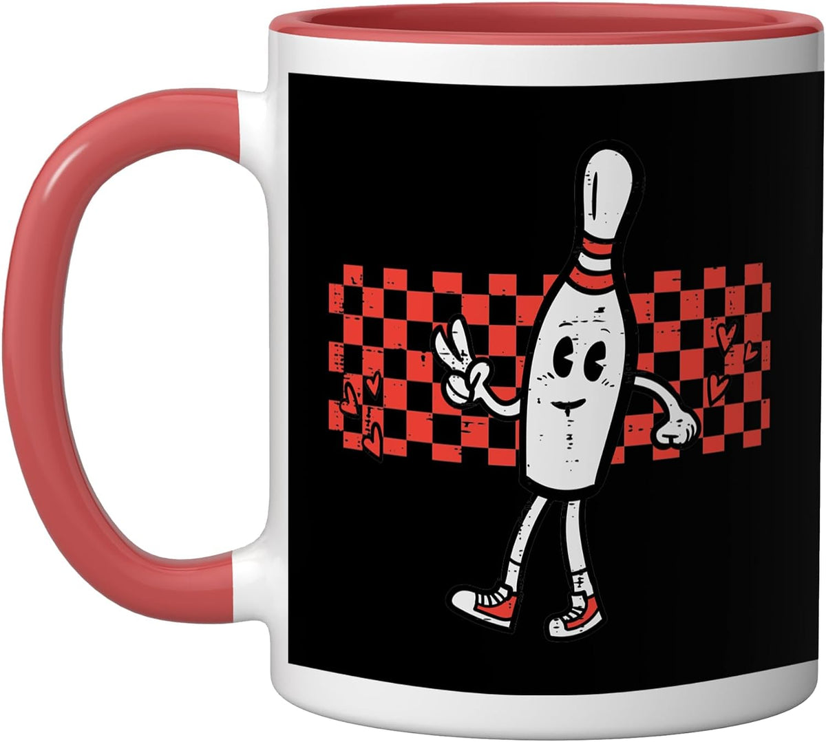 Groovy Bowling Pin Peace Retro Bowler Boys Kids Men Women Ceramic Mug