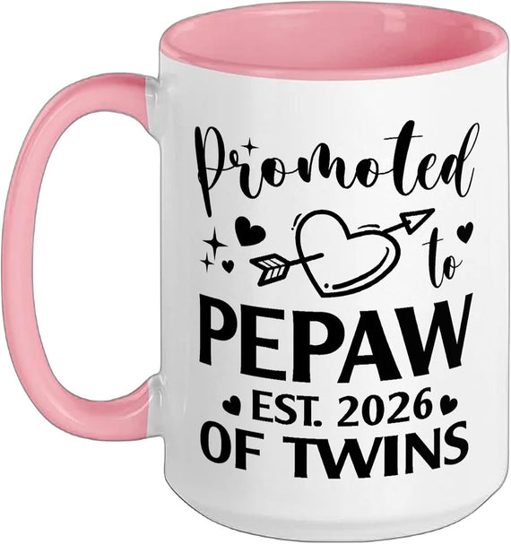 Promoted To Pepaw Of Twins 2026 Heart Ceramic Mug