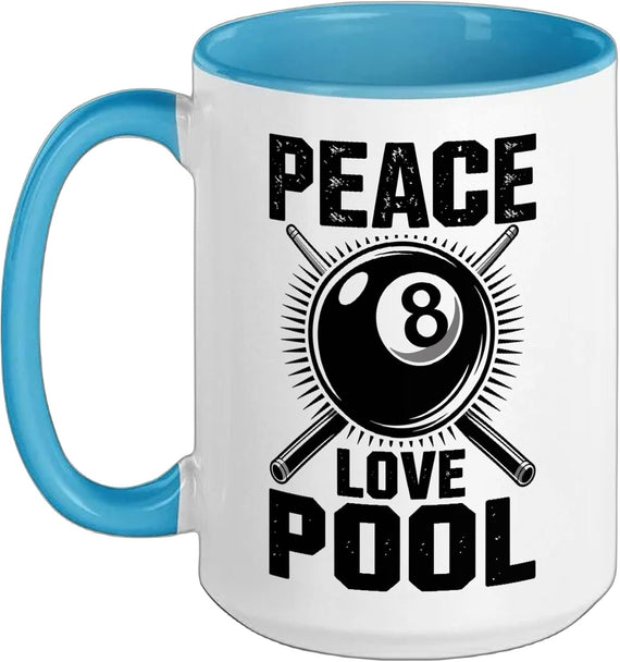 Peace Love Pool Billiards Funny Pool Player Ceramic Mug