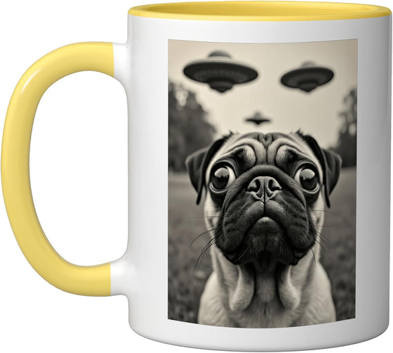 Pug Selfie Ufos Weird Alien Ceramic Mug