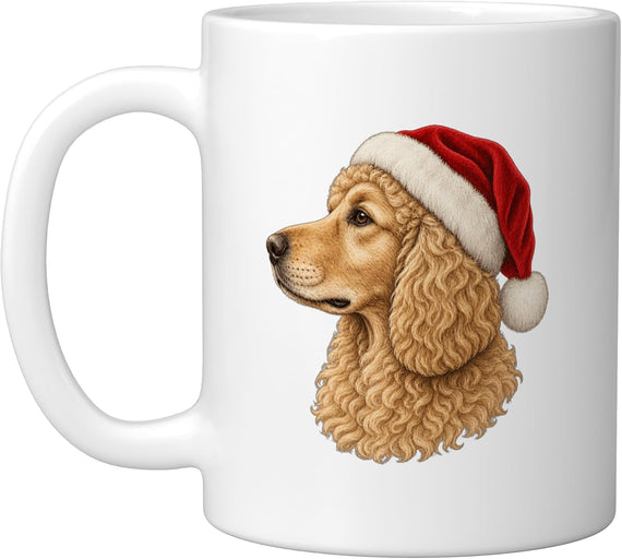 Curly Haired Dog Santa Hat Christmas Portrait Ceramic Mug