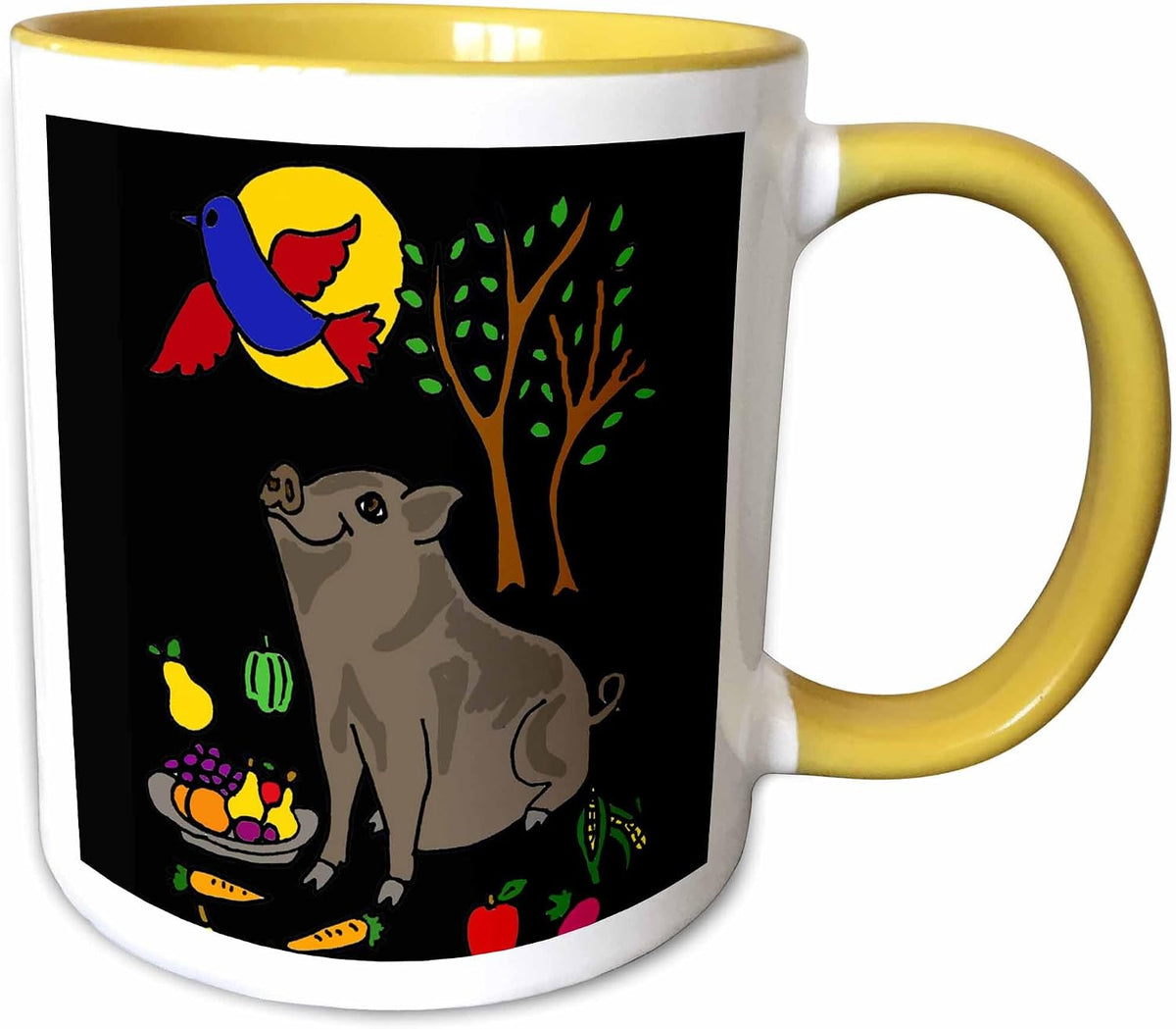 Funny Grey Pot Bellied Pig With Food Ceramic Mug