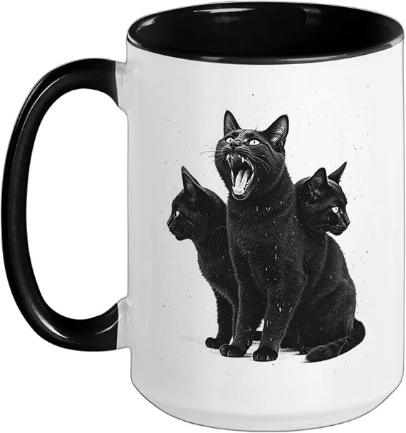 3 Headed Cat Vintage Grunge Alt 90s Halloween Goth Horror Ceramic Mug