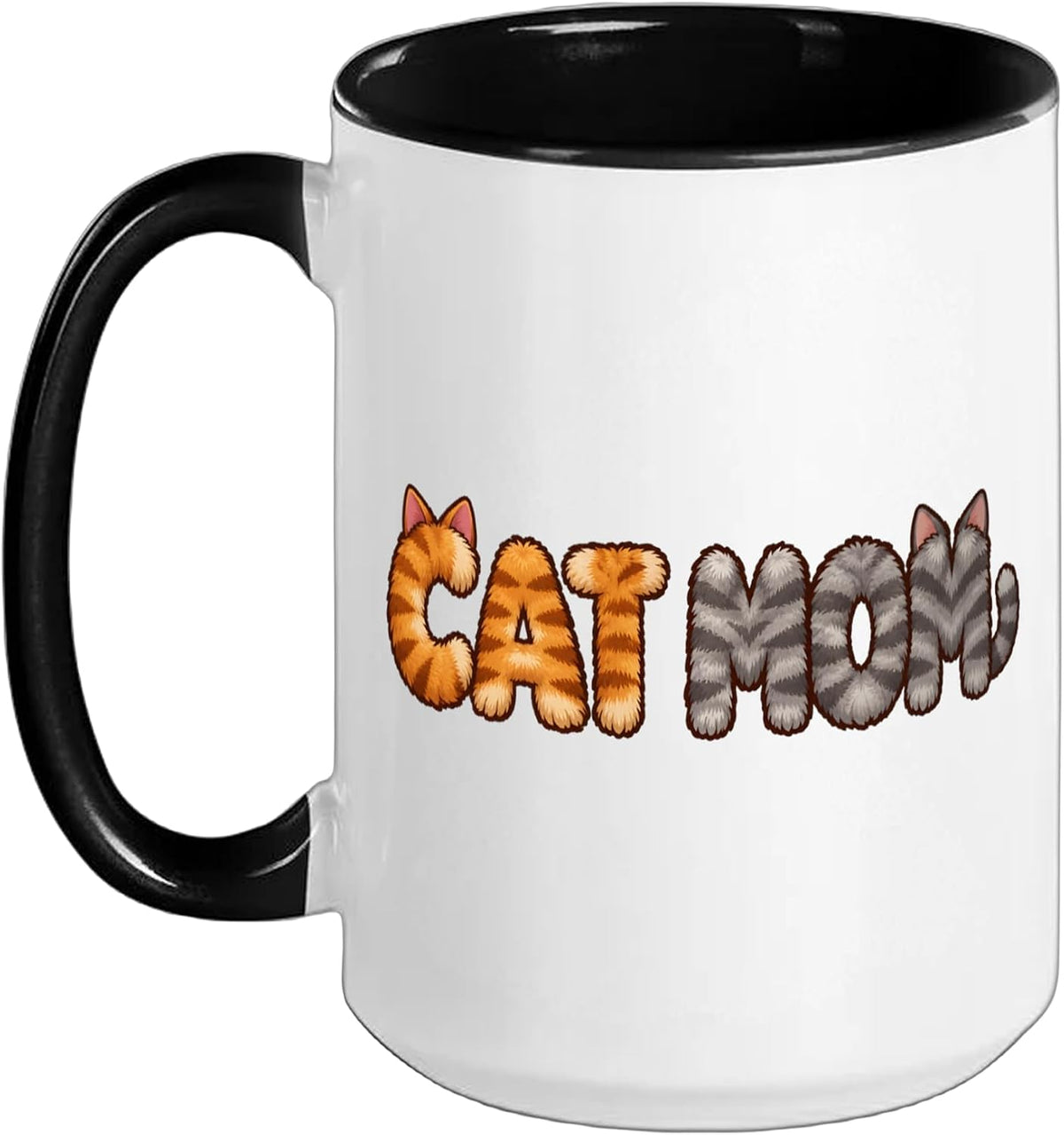 Cat Mom Fluffy Tabby Fur Letters Ceramic Mug