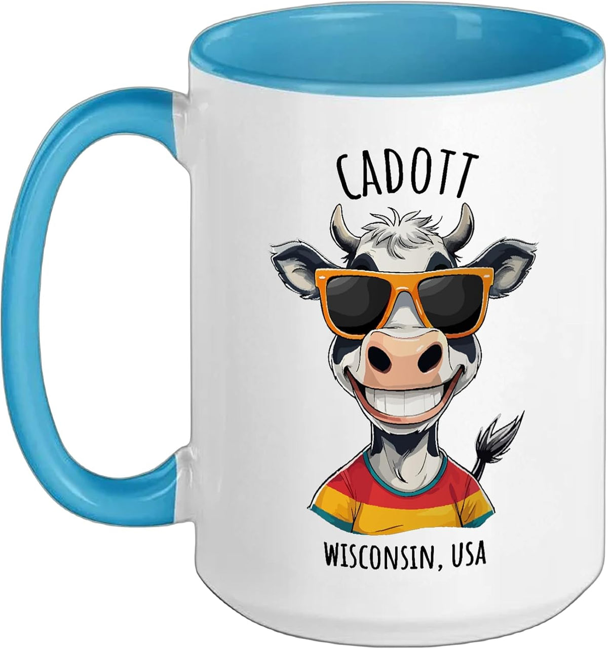 Cadott Wisconsin Usa Funny Happy Cow Cartoon Design Ceramic Mug