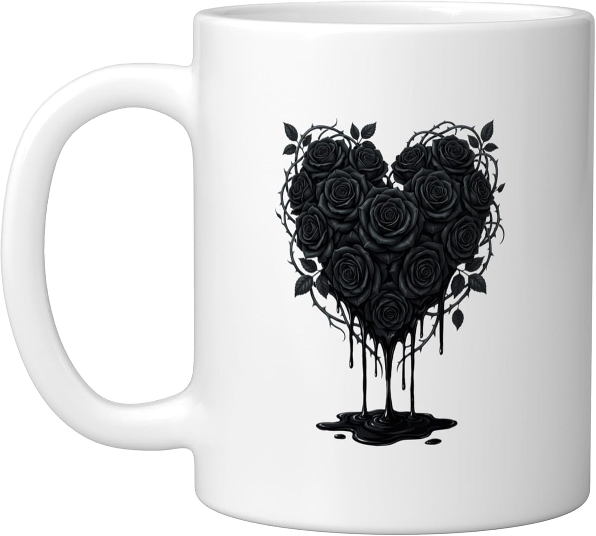 Dripping Black Rose Heart Gothic Ceramic Mug