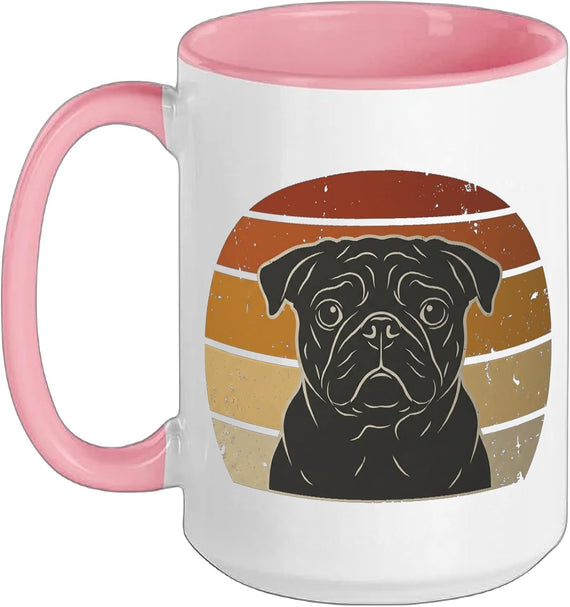 Pug Retro Sunset Vintage Dog Portrait Pet Lover Art Design Ceramic Mug
