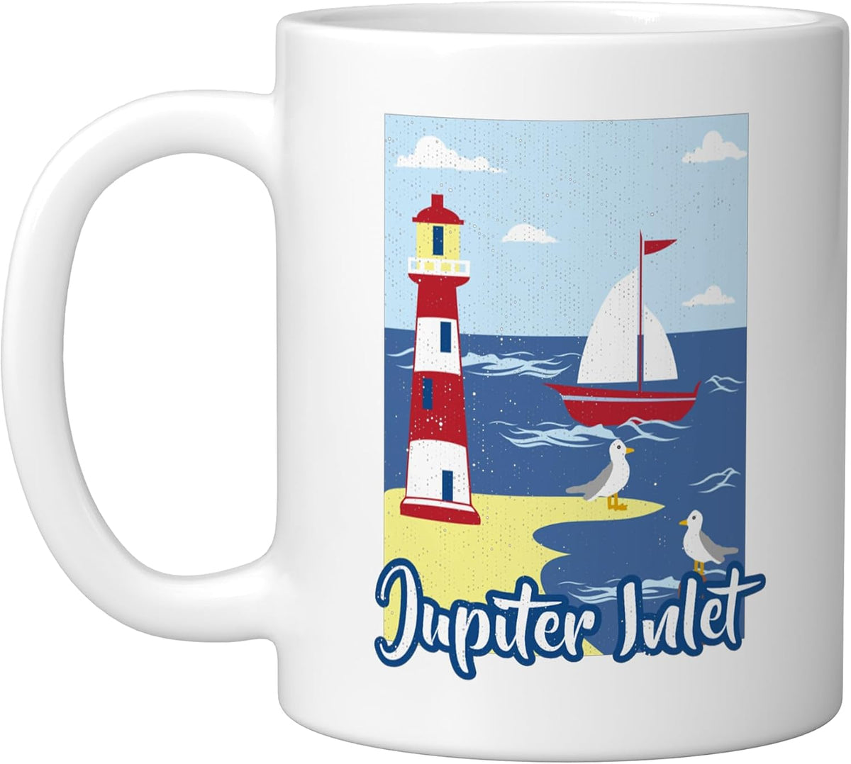 Jupiter Inlet Lighthouse Florida Coastal Nautical Seagull Ceramic Mug