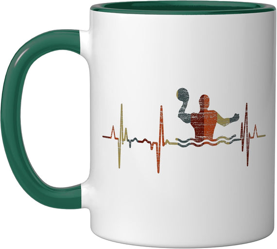 Water Polo Heartbeat Vintage Ecg Cardiogram Retro Ceramic Mug