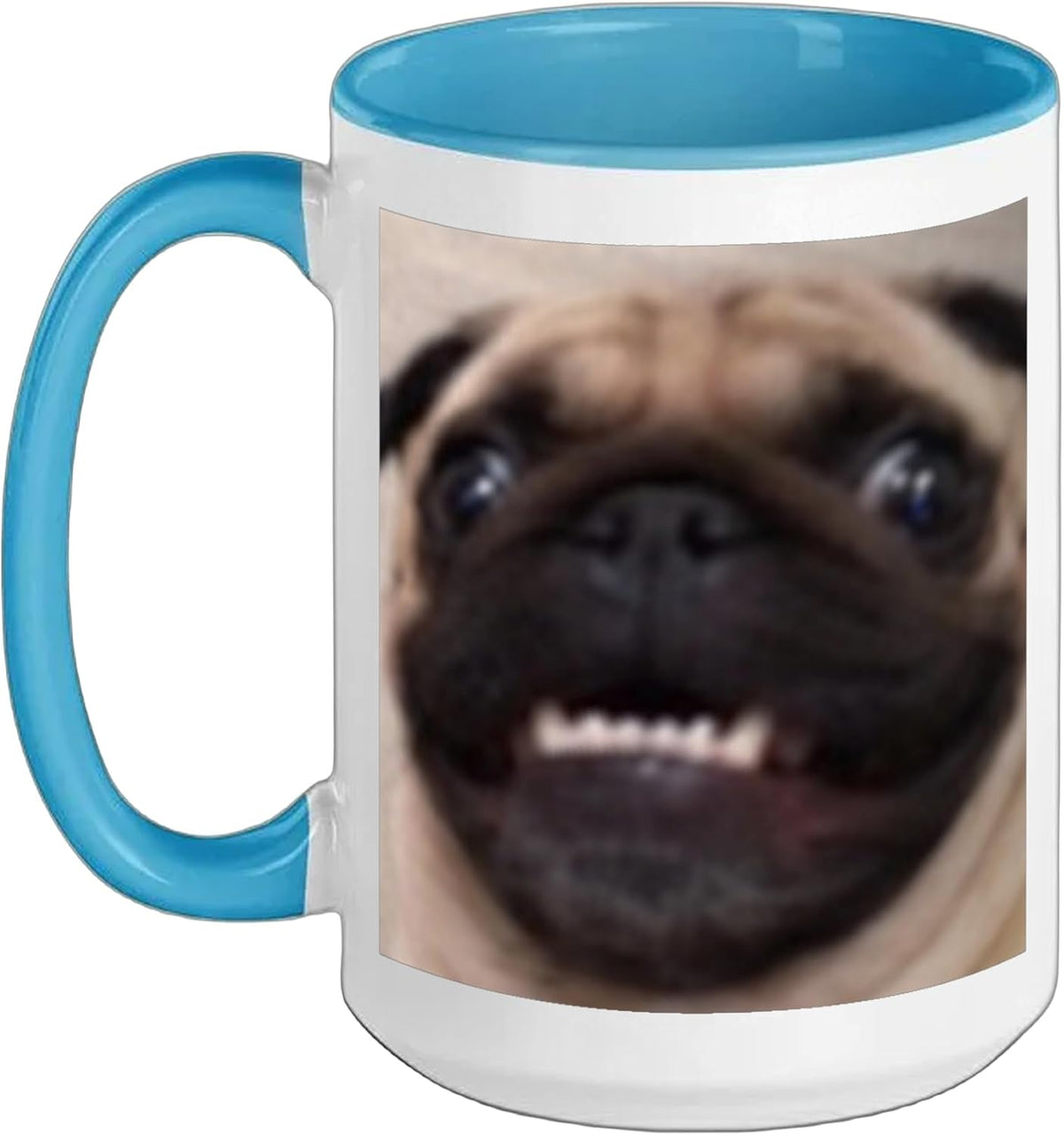 Funny Awkward Smile Cute Pug Dog Blurry Meme Ceramic Mug