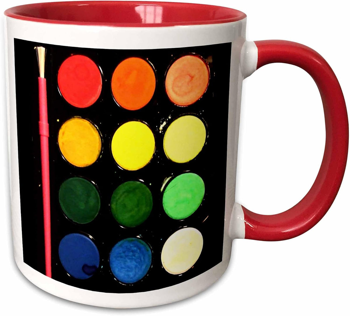 Colorful Paintbox With Pink Paintbrush - Artist Paint Box Ceramic Mug