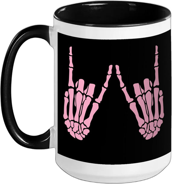 Skeleton Pink Rocker Hands Gothic Halloween Rock Music Ceramic Mug