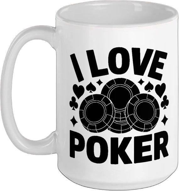 I Love Poker Casino Chips Hearts Spades Design Ceramic Mug