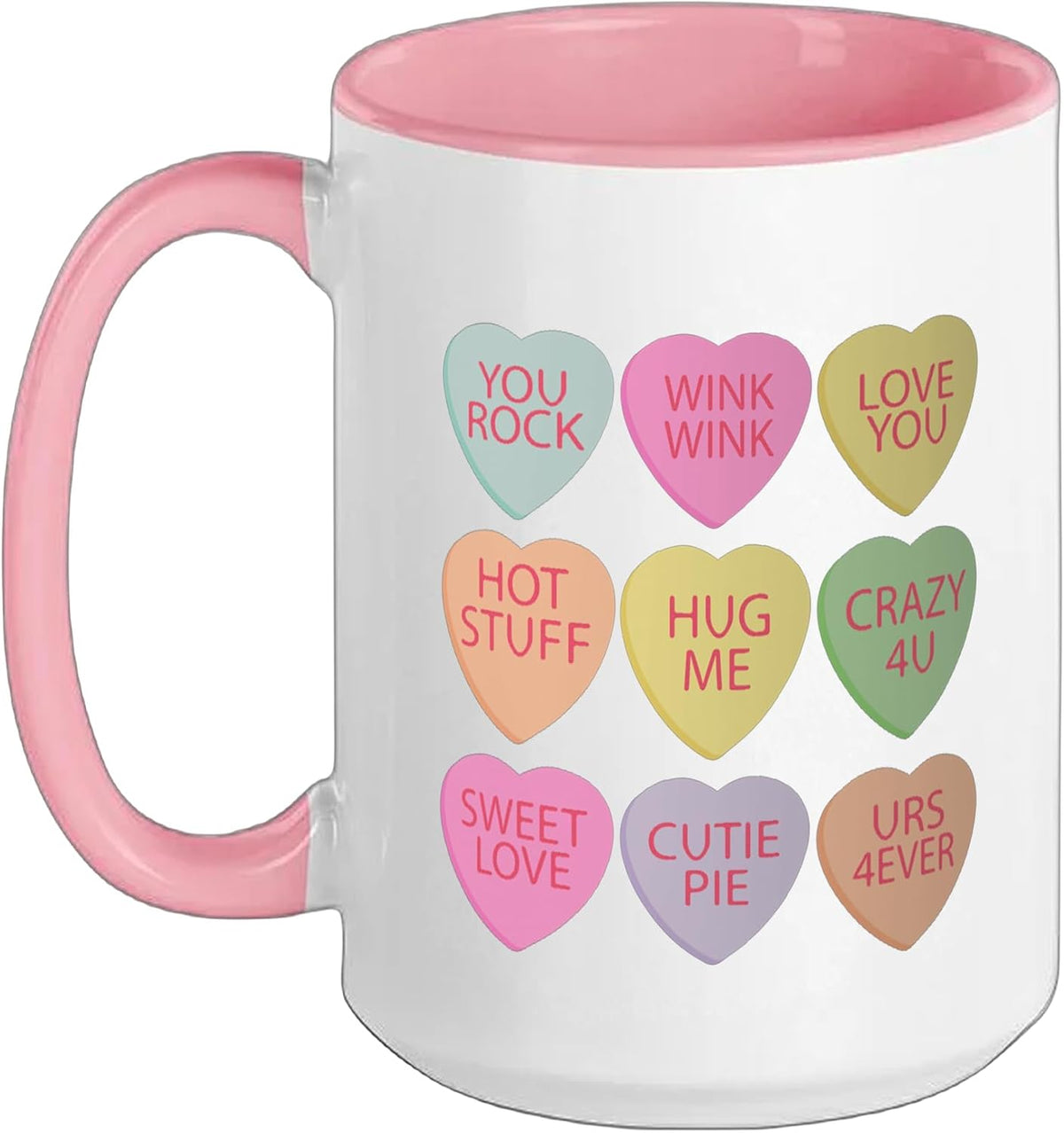 Valentines Day Love Colorful Heart Candy Cute Messages Ceramic Mug