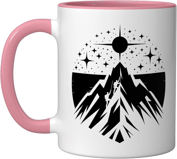Night Climbers Starry Mountain Peak Silhouette Ceramic Mug