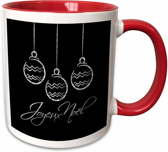 Silver Christmas Baubles on with French Ceramic Mug