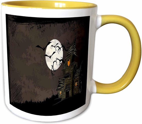 Halloween Haunted House with Moon & Bats Ceramic Mug