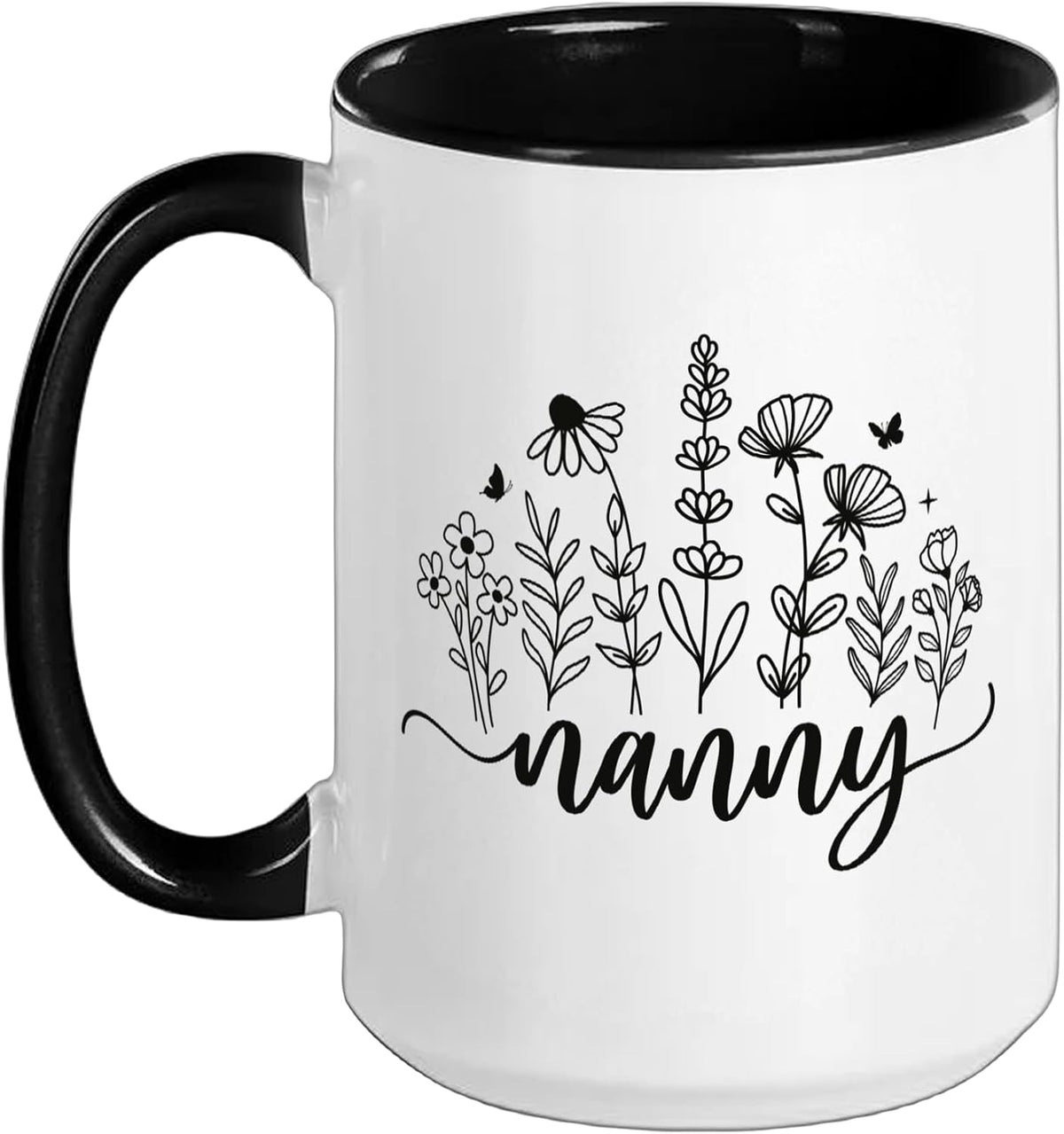 Nanny Wildflower Line Art Floral Script Ceramic Mug