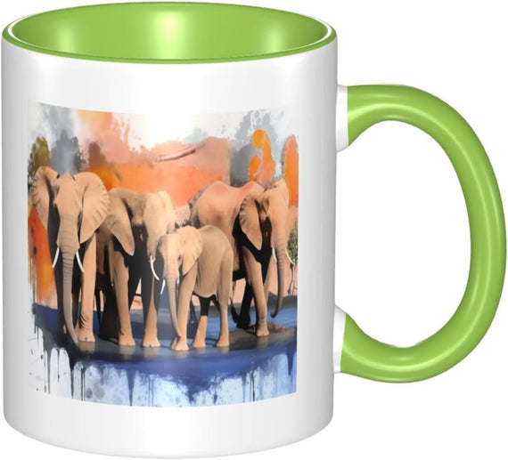 Stylish Elephants Art Printed, Colorful Inside Coffee Ceramic Mug