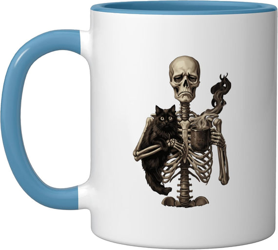 Skeleton Ghost Drinking Coffee Halloween Cat Costume Ceramic Mug