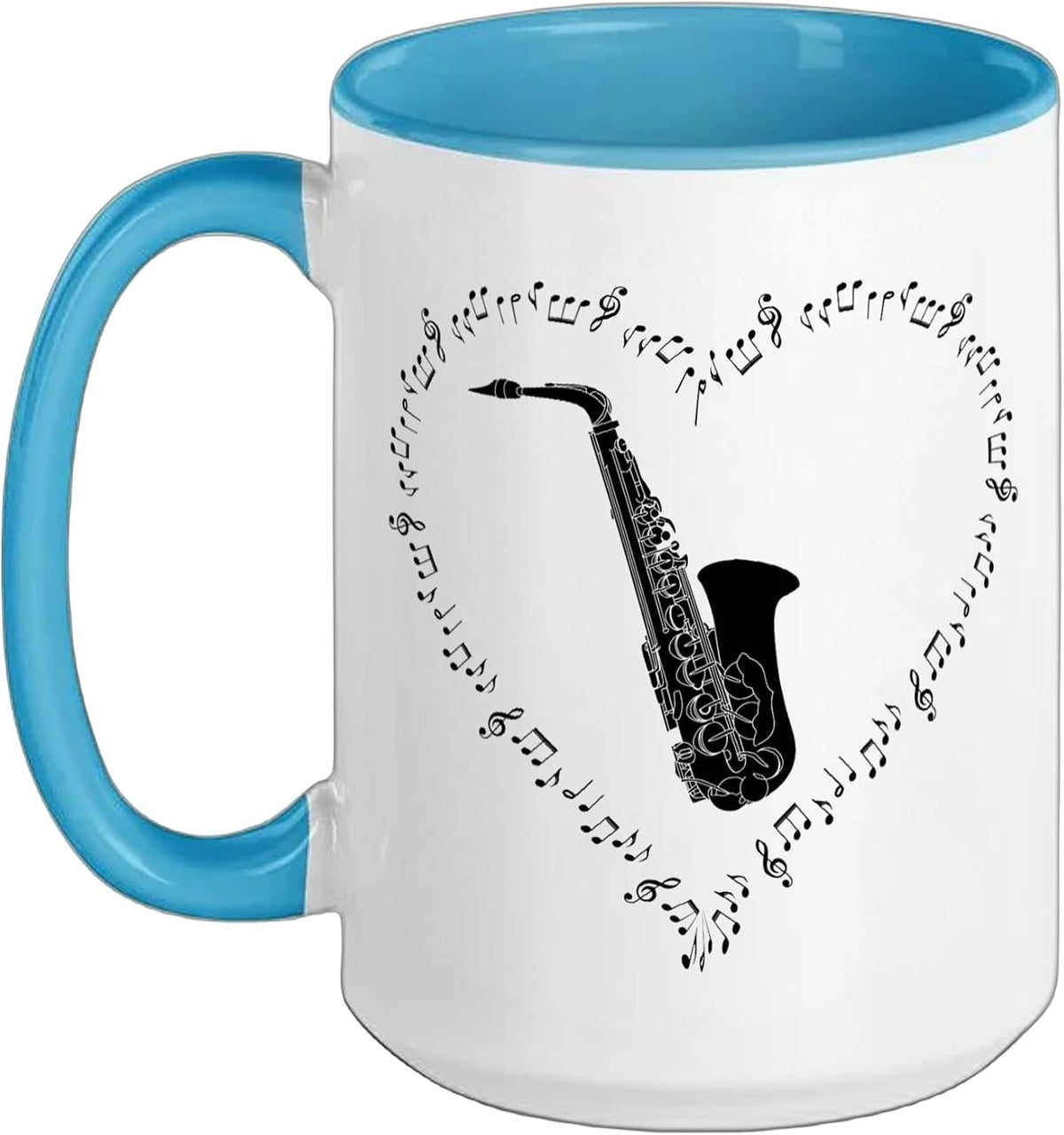 Saxophone Heart Music Notes Design Graphic Ceramic Mug