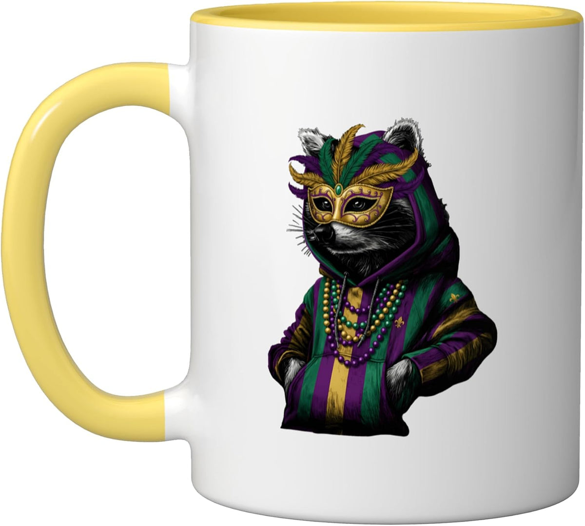 Mardi Gras Raccoon In Mask And Beaded Hoodie Ceramic Mug