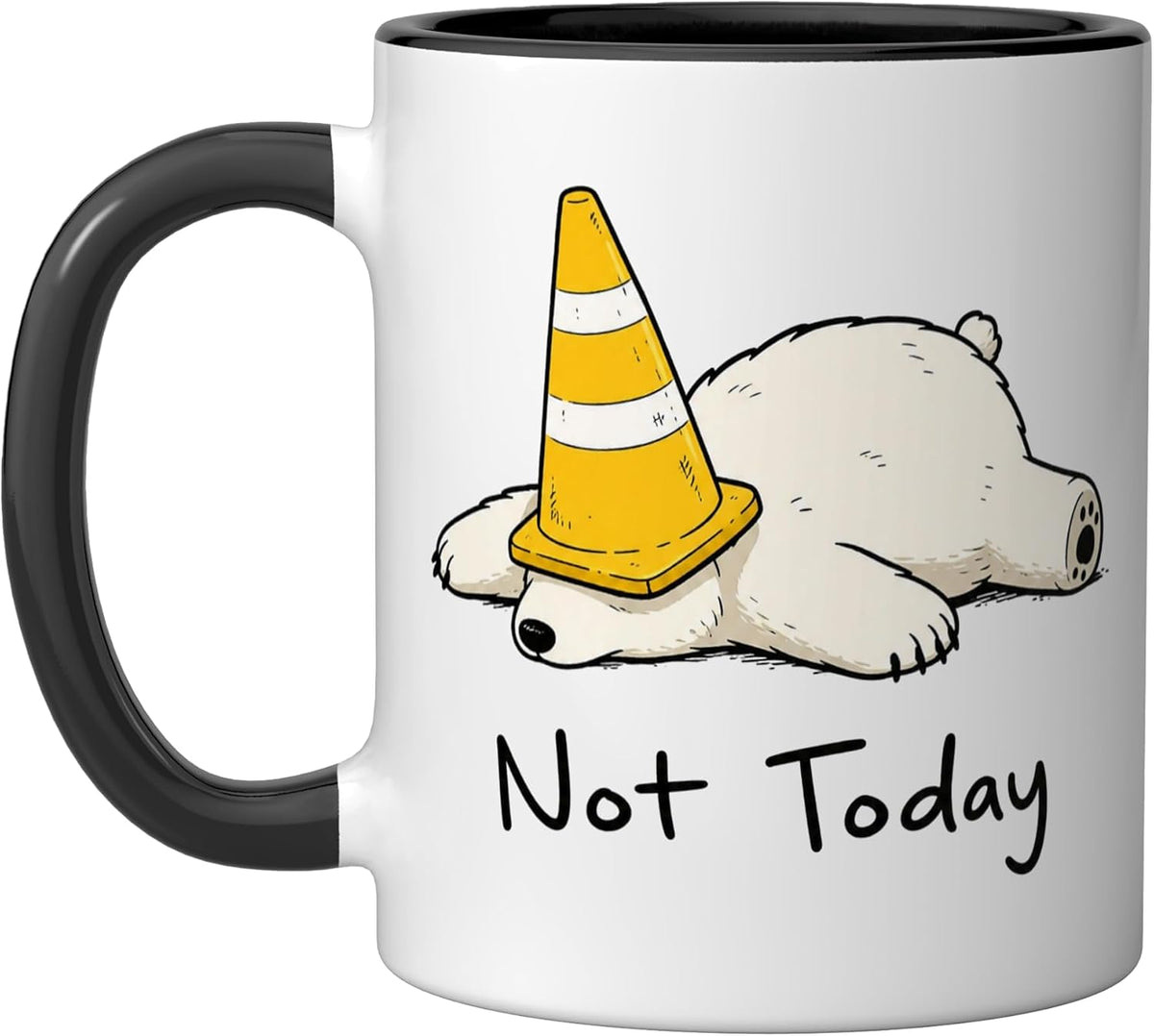 Not Today Cute Lazy Polar Bear With Traffic Cone Ceramic Mug