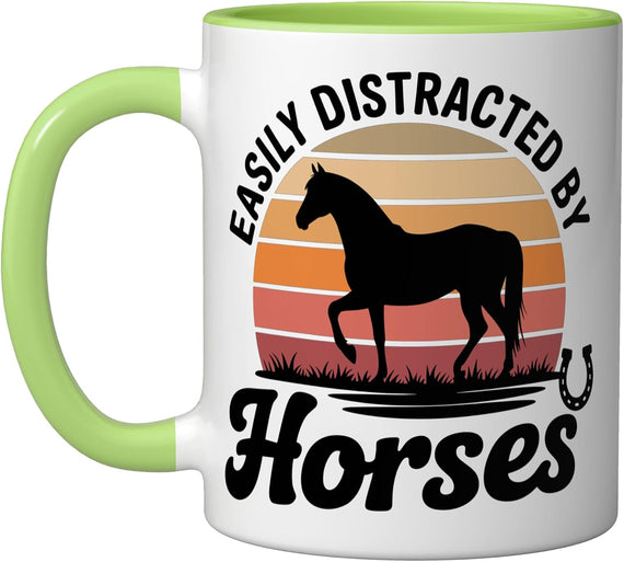 Easily Distracted By Horses Funny Horseback Riding Ceramic Mug